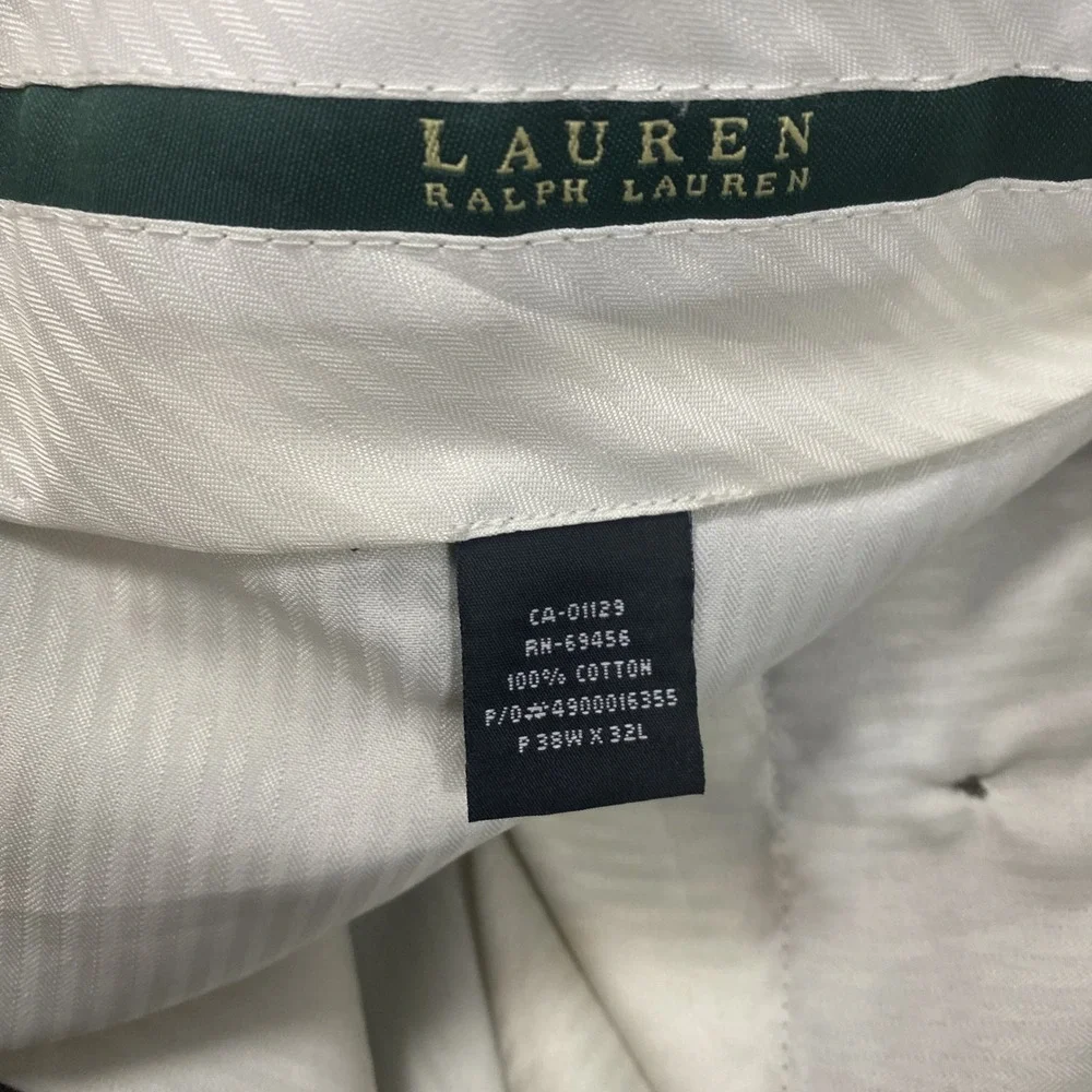 Lauren Ralph Lauren Dress Pants Mens 38x32 Olive Taupe Pleated Cuffed Cotton